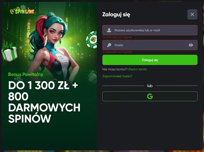 Formularz logowania do casino spinline
